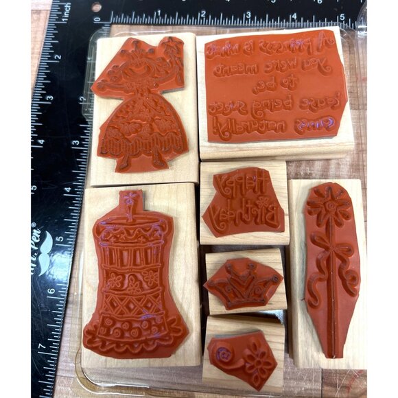 STAMPIN' UP! Pretty Princess Wood Mounted Rubber Stamp set of 7 - Picture 3 of 3